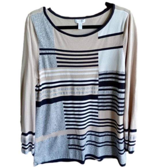 CHARTER Club Top Knit  Tan, w/ black, white & gray design Neutral Size XL - Picture 2 of 9